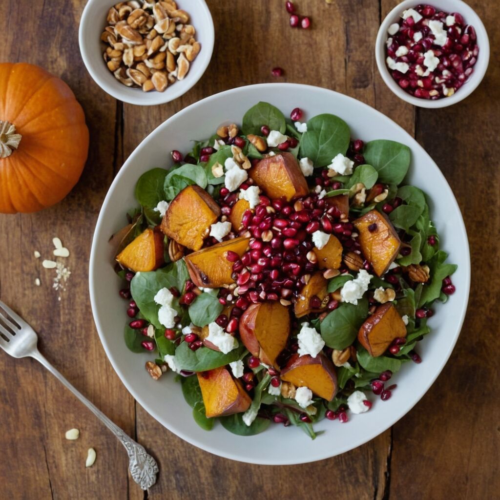 Herbstlicher Salat: Rezept mit Kürbis, Granatapfel und Ziegenkäse